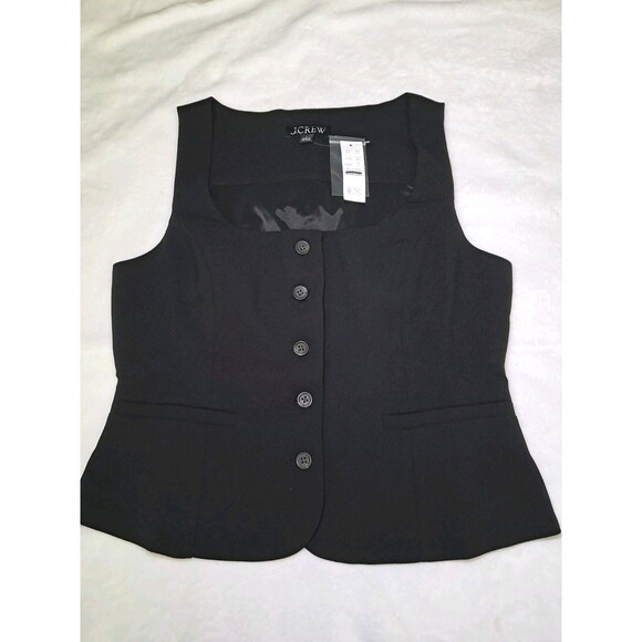 J.Crew Scoopneck Vest in Drapey Crepe Black Button Fasten CF359 $98 Size 2 NWT - Picture 4 of 10